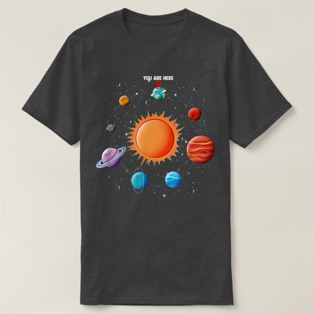 Camiseta Astronauta Do Sistema Solar Você Está Aqui A Camis (Frente do Design)