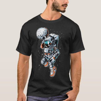 Camiseta Astronauta Dunking Moon Engraçado Arte de Basquete