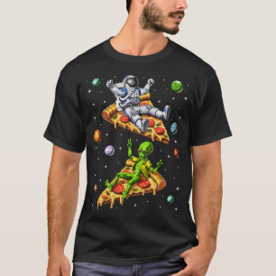 Camiseta Astronauta E Alien Andando De Pizza