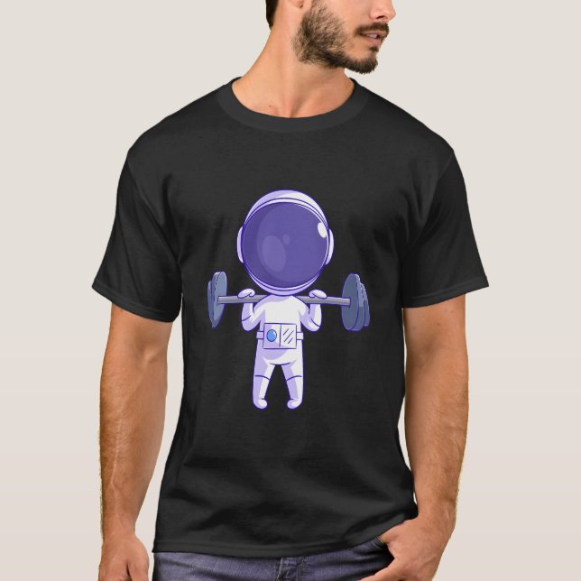 Camiseta Astronauta Elevador de Peso Acético Gym Engraçado  (Frente)