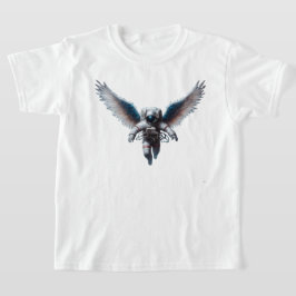 Camiseta Astronauta Engraçado com Asas de Anjo no Espaço