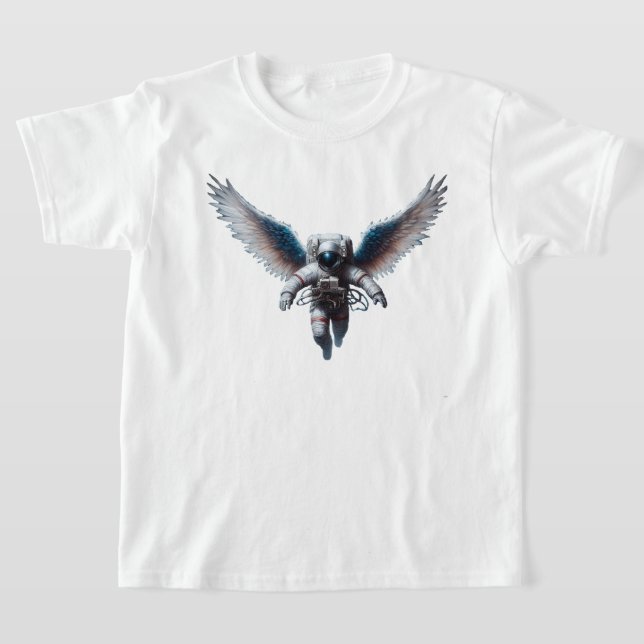 Camiseta Astronauta Engraçado com Asas de Anjo no Espaço (Postura )