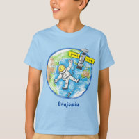 Astronauta engraçado no espaço e na banda desenhad