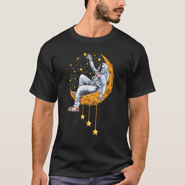 Camiseta Astronauta Engraçado Planetas da Lua Coloridos Grá (Frente)