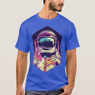 Camiseta Astronauta engraçado segurando pizza e Rosquinha E