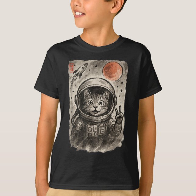 Camiseta Astronauta Engraçado Tomando Selfie Space Kitten L (Frente)