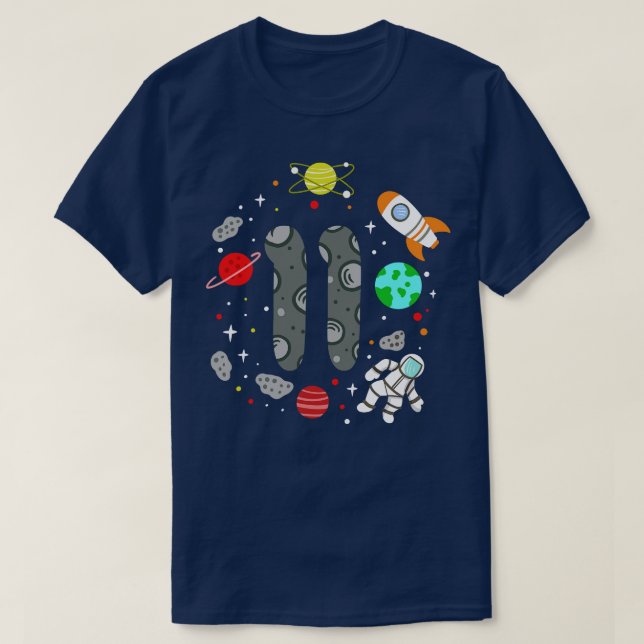 Camiseta Astronauta Espacial de 11 Aniversário (Frente do Design)