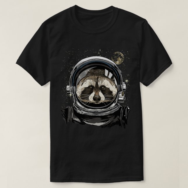 Camiseta Astronauta Espacial Exterior Raccoon Face Trash Pa (Frente do Design)