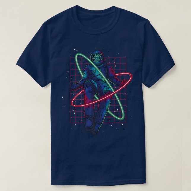 Camiseta Astronauta Espacial Flutuante Planetas da Lua Mart (Frente do Design)