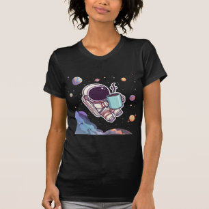 Camiseta Astronauta Espacial Fofo com Caneca de Café Flutua