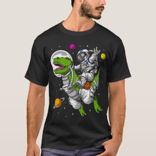 Camiseta Astronauta Espacial Montando Dinossauro T-Rex