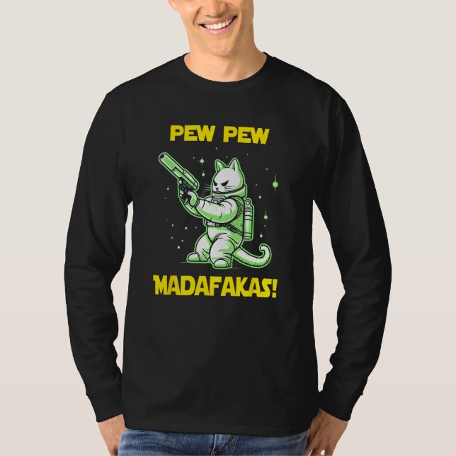 Camiseta Astronauta Espacial Pew Madafakas Gato da Floresta (Frente)