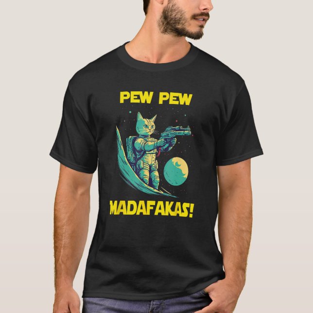 Camiseta Astronauta Espacial Pew Madafakas Savannah Cat (Frente)