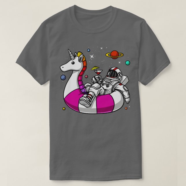 Camiseta Astronauta Espacial Pilotando Unicorn (Frente do Design)