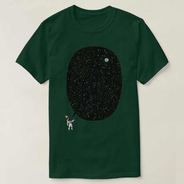 Camiseta Astronauta falando sobre o Cosmos Infinito por Tob (Frente do Design)