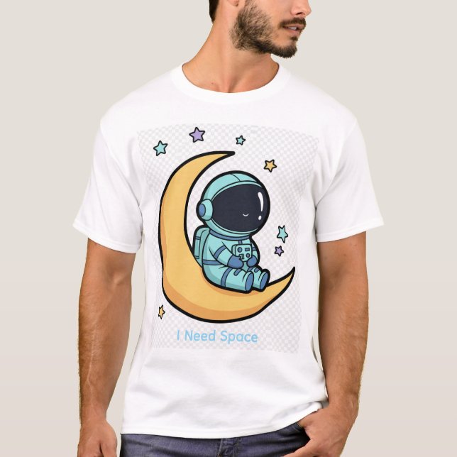 Camiseta Astronauta Fofo Sentado na Lua Espaço Kawaii (Frente)
