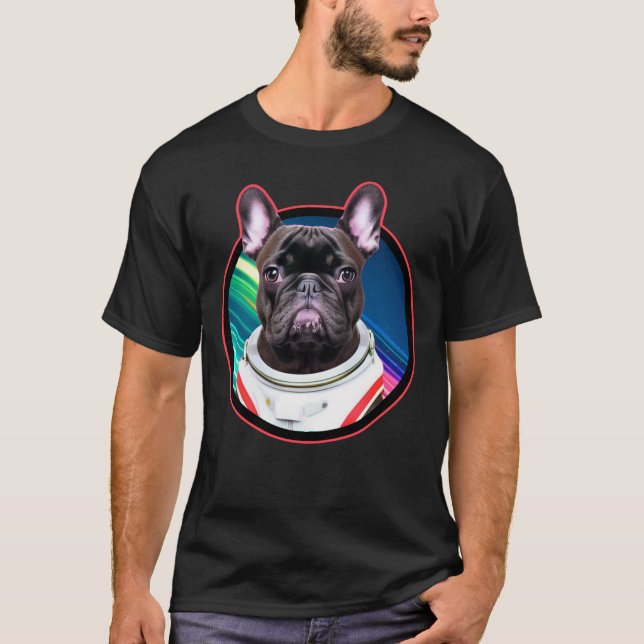 Camiseta Astronauta Francês Espacial Francês Cão sobrevoado (Frente)
