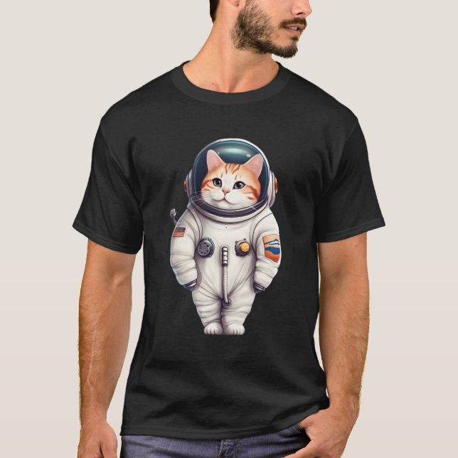 Camiseta Astronauta Gatinho Nos Sinaliza Ciência Espacial (Frente)