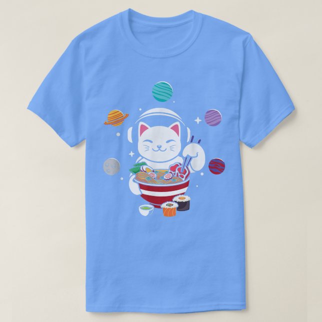 Camiseta Astronauta Gato com Ramen no Espaço Anime Neko (Frente do Design)