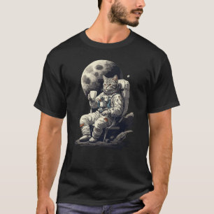 Camiseta Astronauta Gato com Xícara de Café