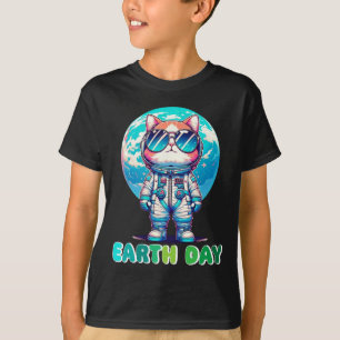 Camiseta Astronauta Gato do Dia da Terra Salva o Mundo