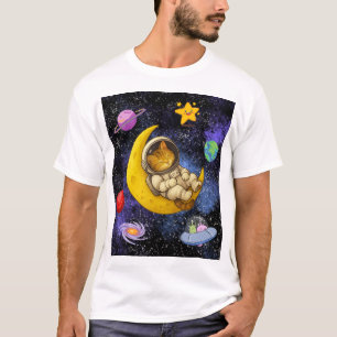 Camiseta Astronauta Gato Dormindo na Lua
