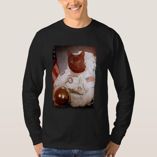 Camiseta Astronauta Gato Engraçado Missão Espacial da Lua (Frente)
