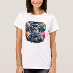 Camiseta Astronauta Gato Engraçado No Espaço