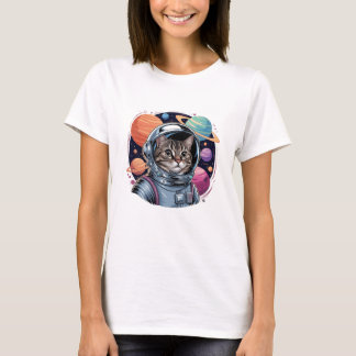 Camiseta Astronauta Gato Engraçado No Espaço