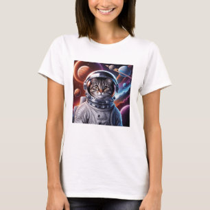 Camiseta Astronauta Gato Engraçado No Espaço