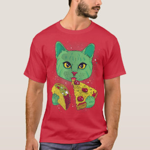 Camiseta Astronauta Gato-Espaço Comem Pizza E Taco Galay C