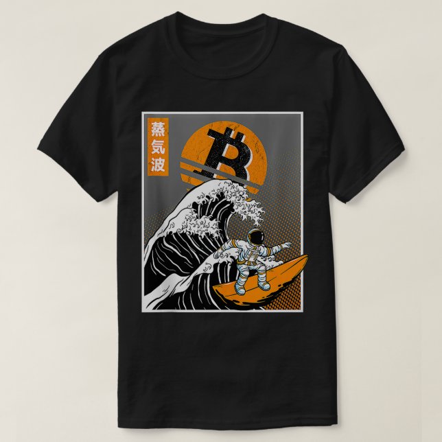 Camiseta Astronauta Japonês De Navegação Em Bitmoney Surfin (Frente do Design)
