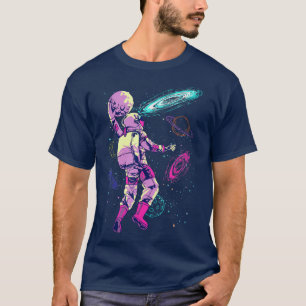 Camiseta Astronauta Jogando Lâmpada de Basquete Dunking no 