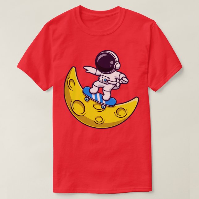 Camiseta Astronauta Jogando skate no desenho da lua (Frente do Design)