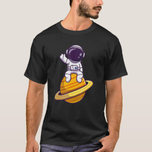 Camiseta Astronauta Legal Bonita Sentada No Planeta Saturno