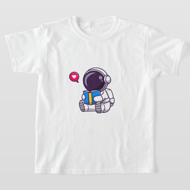 Camiseta Astronauta lendo livro crianças bonitinhas (Postura )