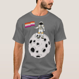 Camiseta Astronauta Lésbica Na Bandeira Lésbica Da Lua
