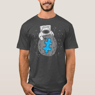 Camiseta Astronauta Lua Azul Quebra-cabeça Piece Autismo Co