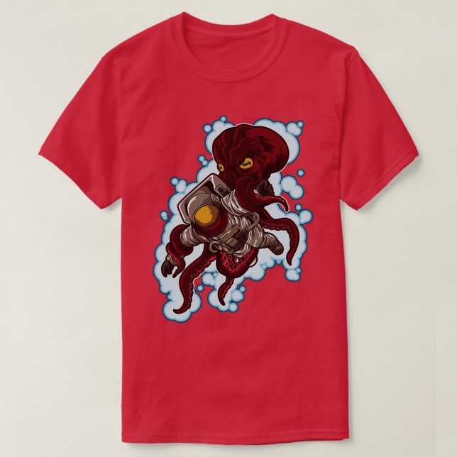 Camiseta Astronauta luta Octopus Underwater Galaxy (Frente do Design)