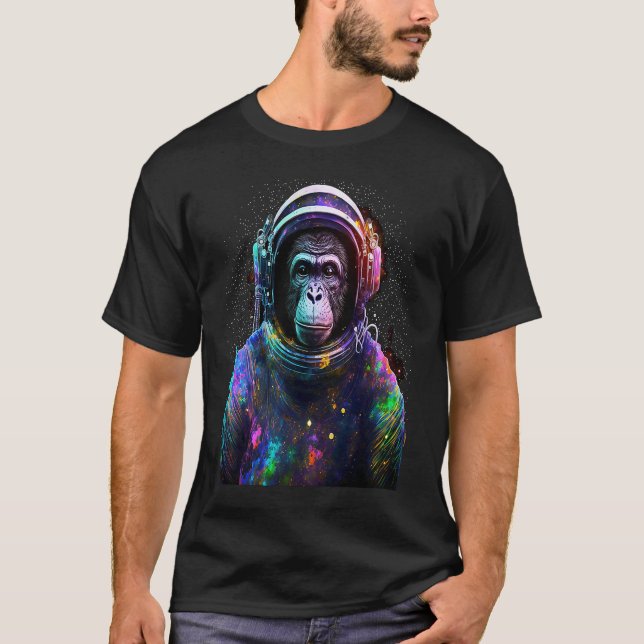 Camiseta Astronauta Macaco com Capacete Espacial e Headph (Frente)