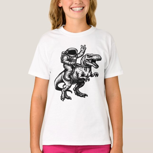 Camiseta Astronauta Montando T Rex (Frente)