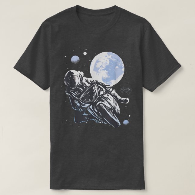 Camiseta Astronauta Moon Motorrad Biker 1077 (Frente do Design)