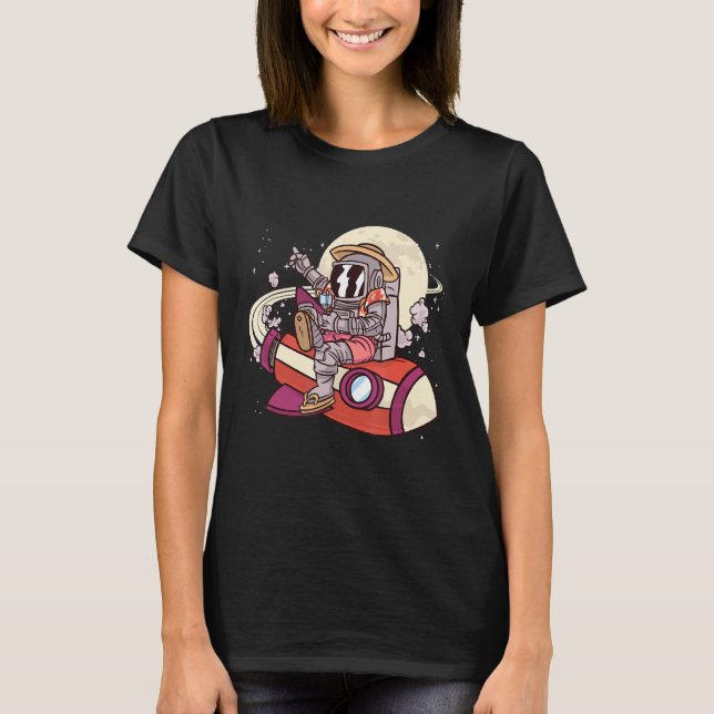 Camiseta Astronauta Na Lua Do Foguete Espacial De Férias (Frente)