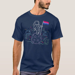 Camiseta Astronauta na Lua que segura bandeira Biseal no