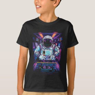 Camiseta Astronauta Neon Exploração Espacial Cósmica Gráfic