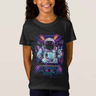 Camiseta Astronauta Neon Exploração Espacial Cósmica Gráfic