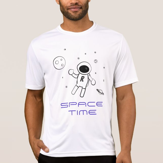 Camiseta Astronauta no Espaço - Arte em Preto, Branco e Rox (Frente)