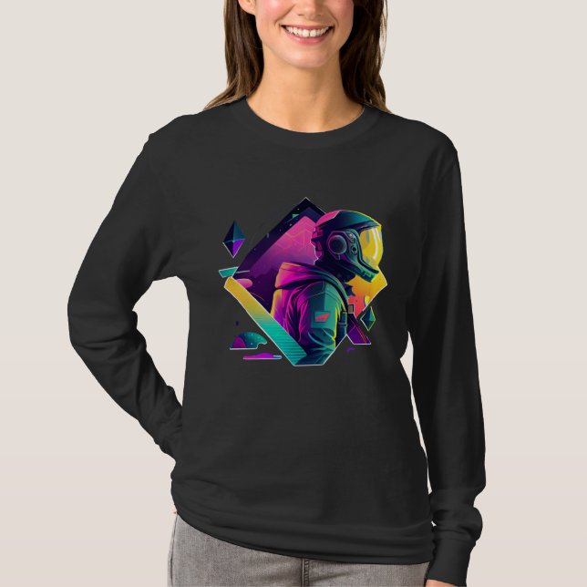 Camiseta Astronauta no Espaço Estético Onda Planeta Eclipse (Frente)