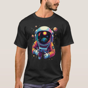 Camiseta Astronauta no Espaço Exterior Terra no Visor Gráfi