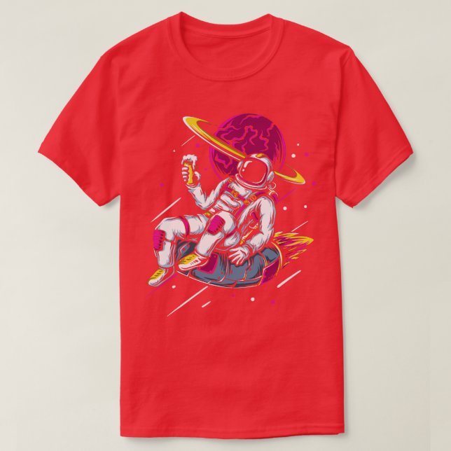 Camiseta Astronauta no interior do Bebendo do tubo a saltar (Frente do Design)